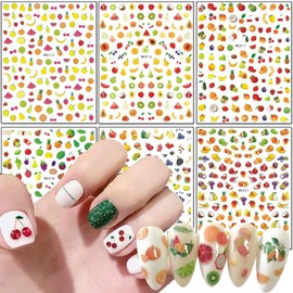 Fruits Nail Art Stickers, Holographic 3D Self-Adhesive Nail Sticker Design, Mixed Cherry Watermelon Strawberry Lemon Nail Decals Supplies for Women Girls Manicure Charms Decorations DIY Transfer Decal