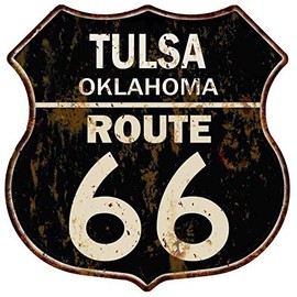 Tulsa, Oklahoma Route 66 Shield Metal Sign Man Cave Ga12 x 12 High Gloss Metal 211110014192