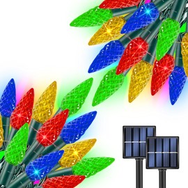 TW SHINE Solar C6 String Lights Outdoor, 2 Pack 32 FT 100 LED Multi-Colored Christmas Light with 8 Modes, Waterproof Solar Powered Lights for Trees House Holiday Yard Fence Decorations