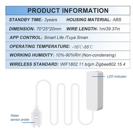 Water Detector WLAN Water Alarm Sensor WiFi Water Alarm Water Sensor Overflow Leak Alarm Remote Monitoring Leakage in Water Heater for Kitchen, Bathroom and Cellar