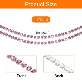 uxcell - Cadena de diamantes de imitación de vidrio de 11 yardas, tiras de diamantes de imitación para bricolaje, adornos de costura con diamantes de imitación, diamantes de imitación rojo rosa con
