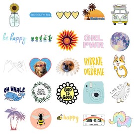 Cute Vsco Stickers for Water Bottles, 51 Pcs Cartoon Decals for Laptop, Guitar, Computer, Phone, Car, Cup, Skateboard - Trendy for Teen Girls and Kids