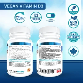 Vegan Vitamin D3 1000 IU, 4 Month Supply of Vitamin D, 120 Vegetarian Capsules