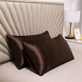 Silky satin PillowCases - 2 Packs 50 X 75 C M Silky-soft, Anti-static Dust Mite Resistant (Coffee)