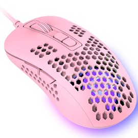 Ultralight Wired Gaming Mouse, Ergonomic Lightweight Honeycomb Shell Design, 4 Types of RGB Backlit Mice, 4 Adjustable DPI up to 2400, Optical USB Mice (Pink)
