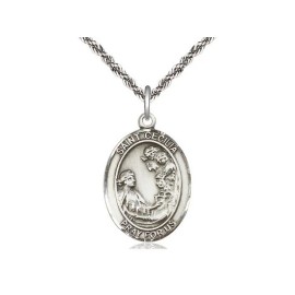 St Cecilia Medal 1" High Sterling on a 20'' Sterling French Rope Chain