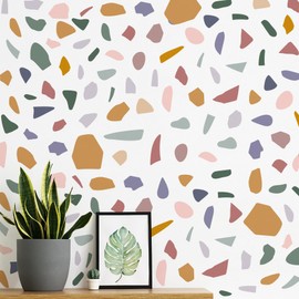 DTLIFEK 10 Sheets Colorful Terrazzo Pattern Wall Decal Irregular Stones Polka Dot Geometric Wall Stickers Boho Abstract Vinyl Removable Peel and Stick Wallpaper for Kids Baby Nursery Home Decorations
