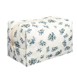 DOPENSPI Cute Makeup Bag, Quilted Cosmetic Bags Quilted Cotton Pouch with Zipper Large Travel Toiletry Bag Kawaii Coquette Make Up Pouch for Women Girls(Floral)