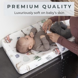 Pobibaby - Paquete de 2 fundas para cambiador de alta calidad, mezcla de algodón ultrasuave, elegante patrón de bosque, seguro y cómodo para el bebé (Explorar)