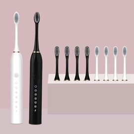 Paquete de dos cepillos de dientes eléctricos recargables para adultos y adolescentes con 8 cabezales de cepillo