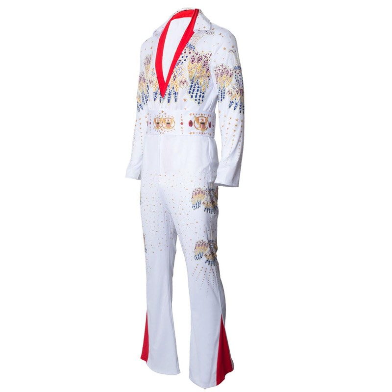 LVLING Mens 70s Aloha Costume Vegas Rock Star Jumpsuit (White,