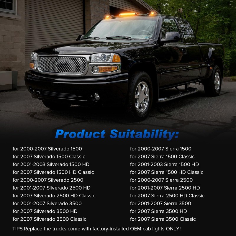 LED Cab Roof Marker Lights Compatible with Silverado Sierra 1500
