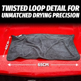 Towelogy® Large Car Drying Towel - 60x45cm Twisted Loop Microfibre Drying Towel Car Detailing - Super Absorbent Microfiber Car Cloth with SmartThick Technology (Large)