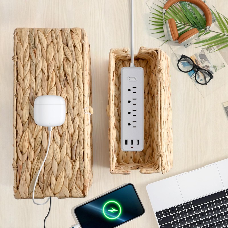 2 Pack Cable Management Box with Lid, Handwoven Water Hyacinth