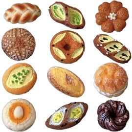 REGODI 12Pcs 3D Bread Fridge Magnets, Cute Strong Refrigerator Stickers for Kitchen, Whiteboard, Cabinets & Office Decor, Fun Baking-Themed Accessories