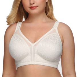 DotVol Women's Full Coverage Minimizer Bra Comfort Wirefree Non Padded Plus Size Everyday Bra(34E, White)