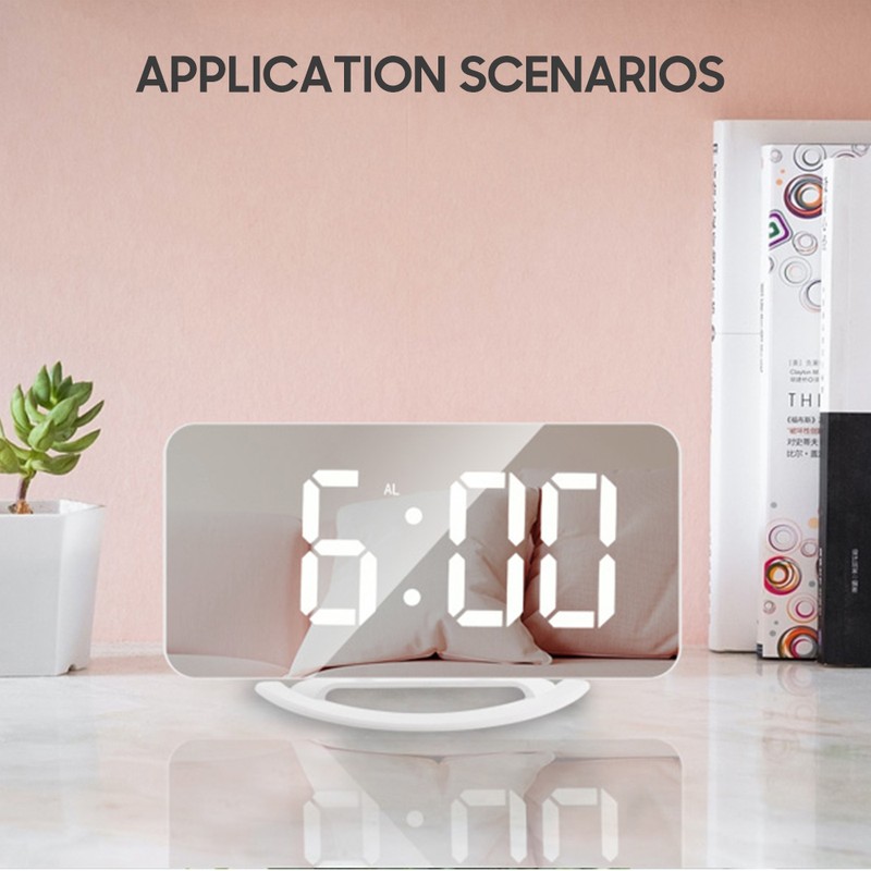 LED Mirror Clock Mini Digital Alarm Clock Table Clock with