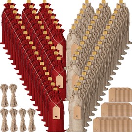 Berlune 72 Pcs Burlap Wine Bags Bulk Wine Bottle Gift Bag for Mother's Day Cloth Wine Bags, Reusable Wine Gift Bags with Drawstrings Tags for Wine Bottles for Holidays Wedding Birthday Party Favors