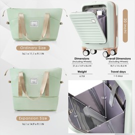 TREATLIFE HOME Expandable Carry-On Luggage Set for Effortless Travel, Includes Travel Bag and USB Port, Grey Green Color