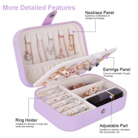 jiemei Jewelry Box, Travel Jewelry Organizer Cases with Doubel Layer for Women’s Necklace Earrings Rings and Travel Accessories (Purple)