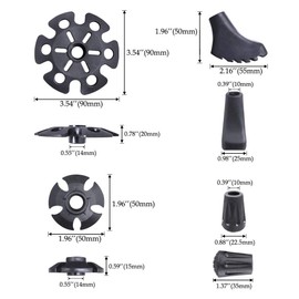 TheFitLife Rubber Tip Protector & Snow And Mud Baskets For Trekking Poles Durable Rubber Accessories & Replacements - Full Set of Tips