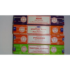 Satya Incense Sticks Set of 4 Reiki, Spiritual Aura, Pyramids, Traditional AYURVEDA with Sterling Effectz's Trolley Coin