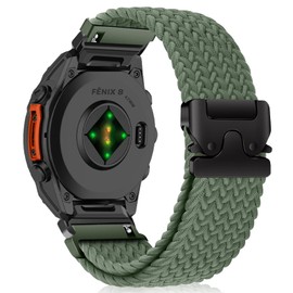 SeNool QuickFit 22mm Straps for Garmin Fenix 8 47mm/Fenix E 47mm/Fenix 7 Pro/Fenix 7/Fenix 6/Fenix 6 Pro/Fenix 5, Nylon Braided Wristbands Watch Band for Garmin Approach S62/Approach S60 - Green