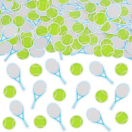 Sursurprise 200 Pieces Tennis Confetti for Boys - Tennis Racket Ball Paper Scatters, Gray Green Dessert Table Decorations, Sport Theme Birthday Party Table Supplies