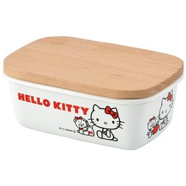 Skater ENBT5-A Enameled Butter Case, Wooden Lid, 16.9 fl oz (500 ml), Kitty & Tiny Cham, Sanrio