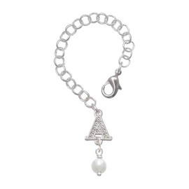 Delight Jewelry Silvertone 6mm Glass Imitation Pearl Bead Drop - Silvertone Crystal Initial Charm Accessory for Tumblers and Thermal Cups