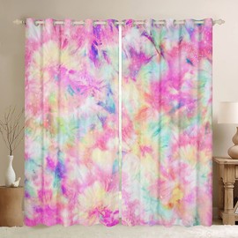 Erosebridal Kids Tie Dye Curtains, Boho Batik Pink Window Curtains for Boys Girls Women, Bohemian Psychedelic Watercolor Window Drapes, Decorative Panels for Living Room Bedroom Kitchen, 84"X63"