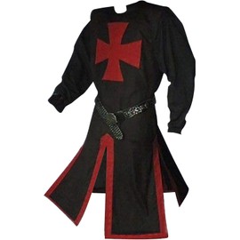 Feynman Medieval Knight Costume, Templar Knight, Crusader, Viking, Noble, Tunic, Carnival, LARP, Cosplay, Weapon Skirt, Men’s, Black, M