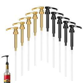 GAESHOW 10 Piezas Dispensador de Bomba de Jarabe de Café, Dispensadores de Jarabe para Botella de 750 ml, Cabezal de Prensa para Botellas para Casa, Cocina, Baño y Bar (Negro y Dorado)