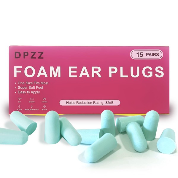 Ultra Soft Foam Earplugs, 15 Pairs Reusable Sleep Ear Plugs