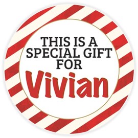 This is a Gift for Vivian - 10 Pack Circle Stickers 3 Inch - Candy Cane Merry Christmas Gift Tag Present Tree Holiday Custom Name Santa Claus
