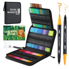 TrendGate Dual Brush Pen Set, 72 Colours Fineliner and Brush Pen Set, Double Felt Tip Pens Thick and Thin with Colouring Books for Hand Lettering, Bullet Journal, Mandalas Pens for Children and Adults
