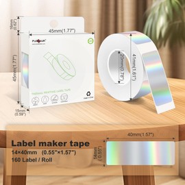 PARLAIM 14 X 40mm (1/2" x 1 1/2") Waterproof Thermal Label, 160pcs OEM Label Tape Replacement Roll for Label Maker Perfect for Home/Office/School, Holographic Sliver