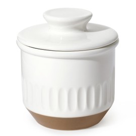Sweese Elegant Embossed Butter Dish with Recess - Butter Crock for Counter with Water Line for Spreadable Butter - French Butter Keeper with Lid - No More Hard Butter - White