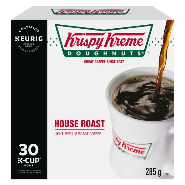 Krispy Kreme Doughnuts Smooth House Roast Single Serve Keurig Certified  K-Cup pods for Keurig brewers, 30 Count (Pack of 1)