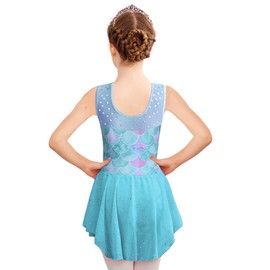 Zaclotre Kid Girls Sparkly Dance Leotard with Skirt Hi-Low Shiny Ballet Dance Dresses Mermaid 10-11 Years