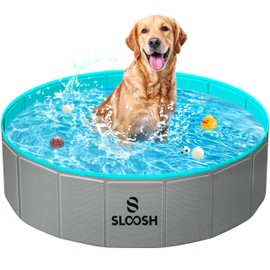 Sloosh Foldable Dog Kiddie Pool - Portable Hard Plastic Doggie Swimming Pool, Anti-Slip Collapsible Pets Bath Tub Suitable for Kids Toddler Indoor Outdoor Backyard Use (Gray, 32" x 8")