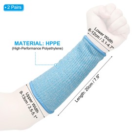 PATIKIL 10 Inch Cut Resistant Sleeve, 2 Pairs Arm Safety Protectors Sleeves Forearm Sleeve HPPE Level 5 Protection for Thin Skin and Bruising, XS, Sky Blue
