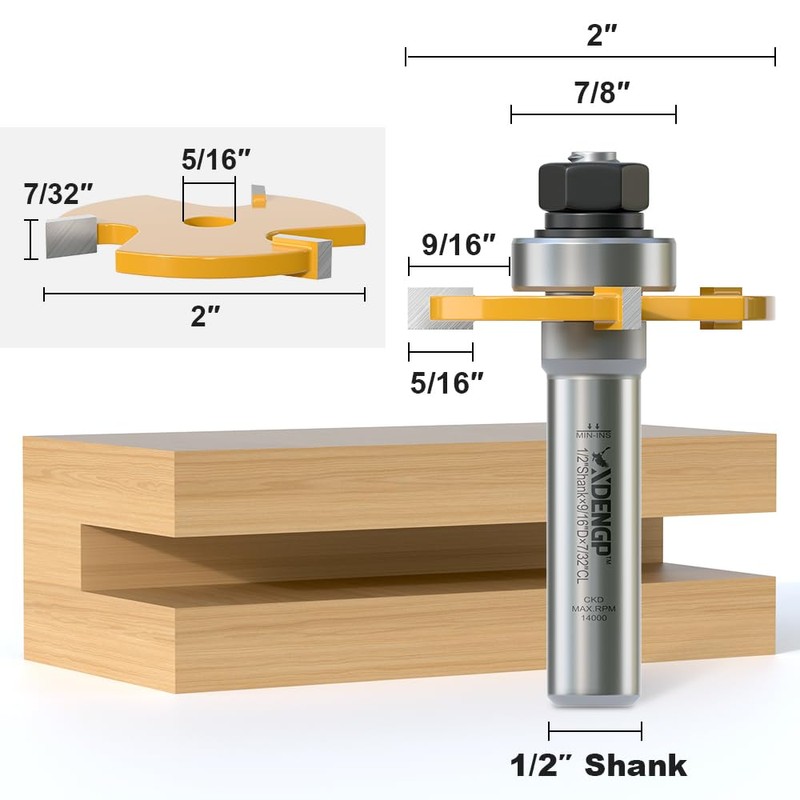 XDENGP 1/2 Shank 3 Wing Slotting Cutter Router Bit for