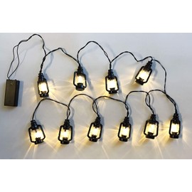 BANBERRY DESIGNS Lantern String Lights - Small Black Lantern LED Light Strand Battery Operated - 10 Mini Lanterns Per Cord - Lantern Lights - Party Light Strand