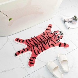 YulyreZome Tiger Bath Mat for Bathroom, Funny Cute Hot Pink Tiger Cartoon Bathroom Rug Non-Slip Animal Door Mat Washable Absorbent Bathtub Plush Microfiber Decor Shower Rugs