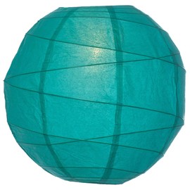 Cultural Intrigue Luna Bazaar Premium Paper Lantern Lamp Shade (16-Inch, Free-Style Ribbed, Teal) - Rice Paper Chinese/Japanese Hanging Decoration - for Home Decor, Parties, and Weddings