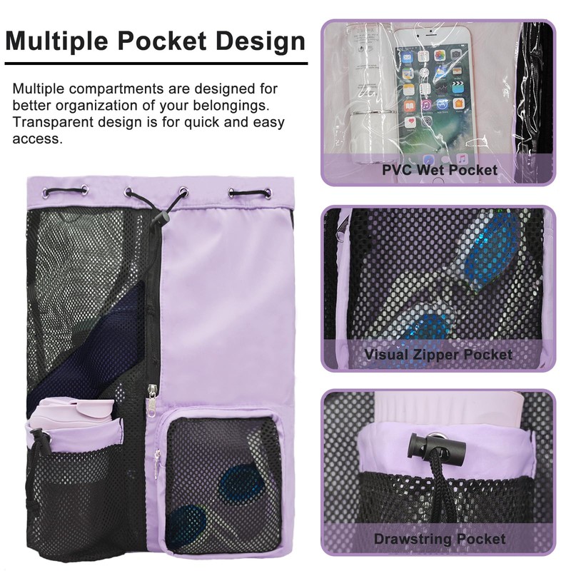lifwimner Mesh Beach Backpack with Wet Pocket Drawstring Pool Bag