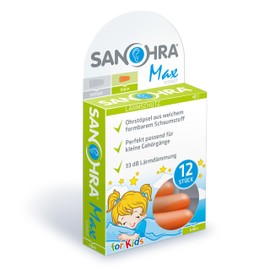 SANOHRA max soft Ohrstöpsel für Kinder - besonders weiche Ohrenstöpsel mit maximale Lärmdämmung zum Schlafen, Arbeiten und gegen Schnarchen - 33 dB SNR Lärmdämmung - 12 Soft Ohrstöpsel - für Kinder