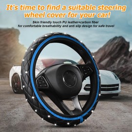 TNAIYH Bling Car Steering Wheel Cover, 15" Anti-Slip Elastic Stretch Leather Crystal Rhinestone Vehicle Steering Wheel Protector, Auto Interior Accessories, Universal for Sedan Truck SUV (Blue)
