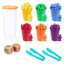 GSrenyu 71pcs Rainbow Counting Bears,Counting Bears Set with Matching Sorting Cups Dices and Tweezers Montessori Matching Game Educational Color Sorting Toys
